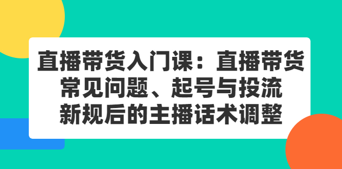 直播带货入门课：直播带货常见问题、起号与投流、新规后的主播话术调整-韭菜网