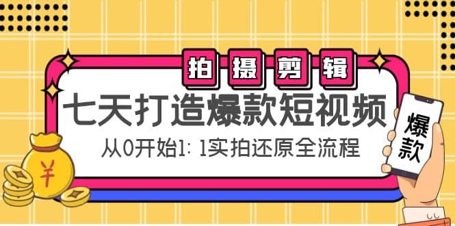 七天打造爆款短视频：拍摄+剪辑实操，从0开始1:1实拍还原实操全流程-韭菜网