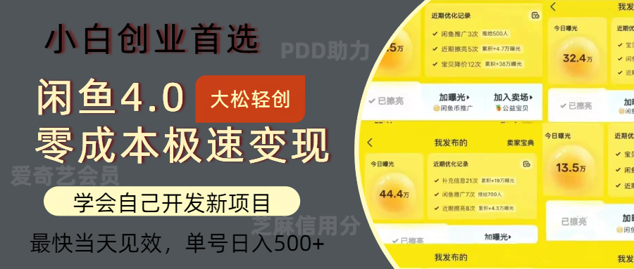 闲鱼0成本极速变现项目，多种变现方式，单号日入500+最新玩法-韭菜网