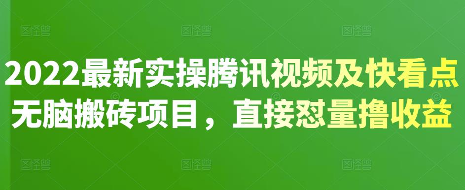 2022最新实操腾讯视频及快看点无脑搬砖项目，直接怼量撸收益-韭菜网