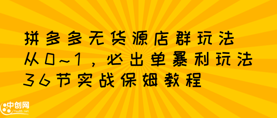 拼多多无货源店群玩法：从0~1，36节实战保姆教程，​极速起店必出单-韭菜网