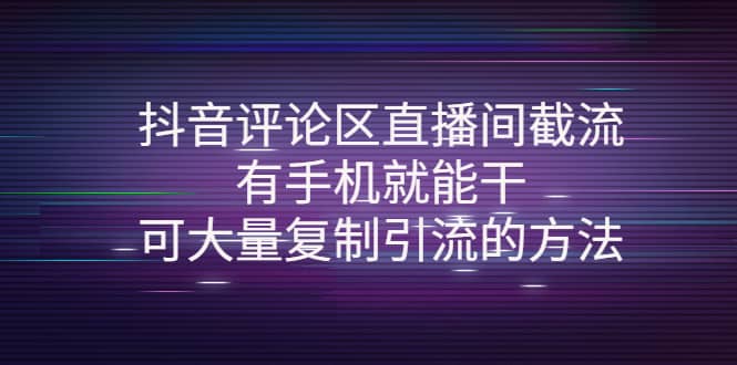 抖音评论区直播间截流，有手机就能干，可大量复制引流的方法-韭菜网