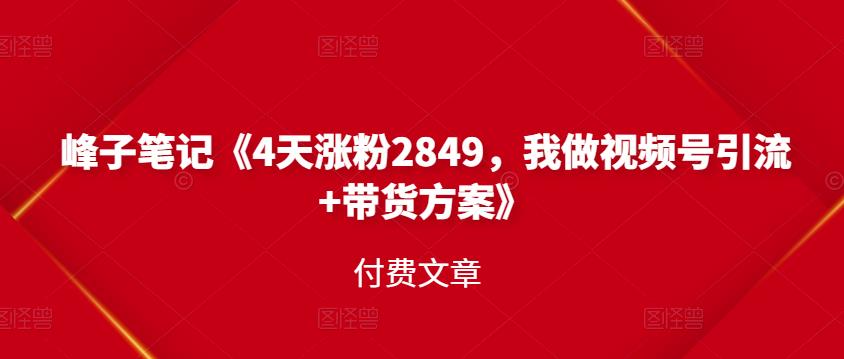 峰子笔记《4天涨粉2849，我做视频号引流+带货方案》付费文章-韭菜网