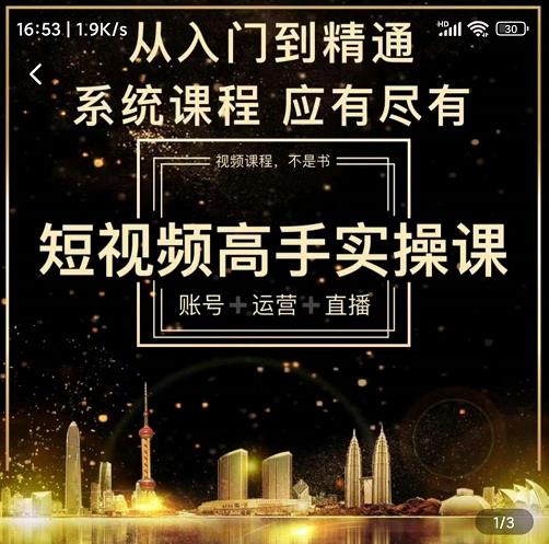 短视频高手实操课：账号+运营+直播，从入门到精通，系统课程，应有尽-韭菜网