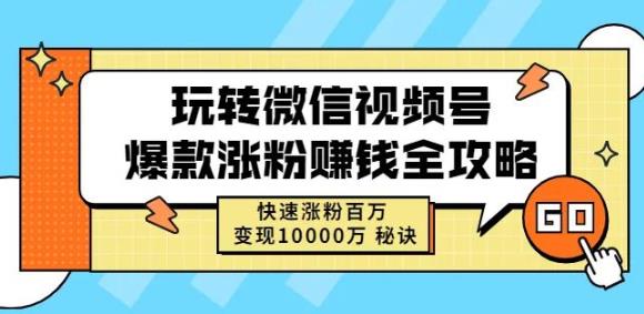 玩转微信视频号爆款涨粉赚钱全攻略，快速涨粉百万变现万元秘诀-韭菜网