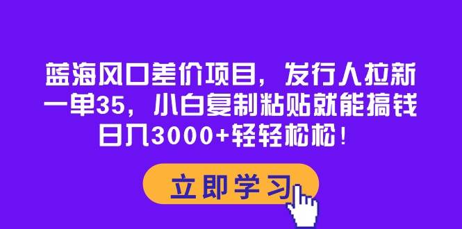 蓝海风口差价项目，发行人拉新，一单35，小白复制粘贴就能搞钱！日入3000+轻轻松松-韭菜网