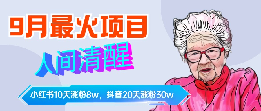 9月最火项目，人间清醒柒奶奶，10天小红薯涨粉8w+，单篇笔记报价1400.-韭菜网