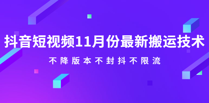 抖音短视频11月份最新搬运技术，不降版本不封抖不限流！【视频课程】-韭菜网