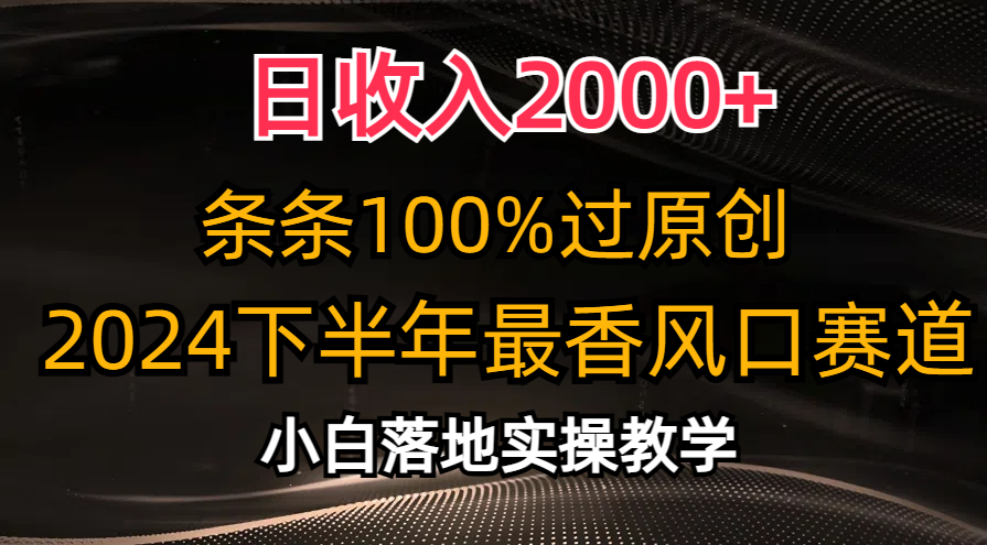 2024下半年最香风口赛道，小白轻松上手，日收入2000+，条条100%过原创-韭菜网