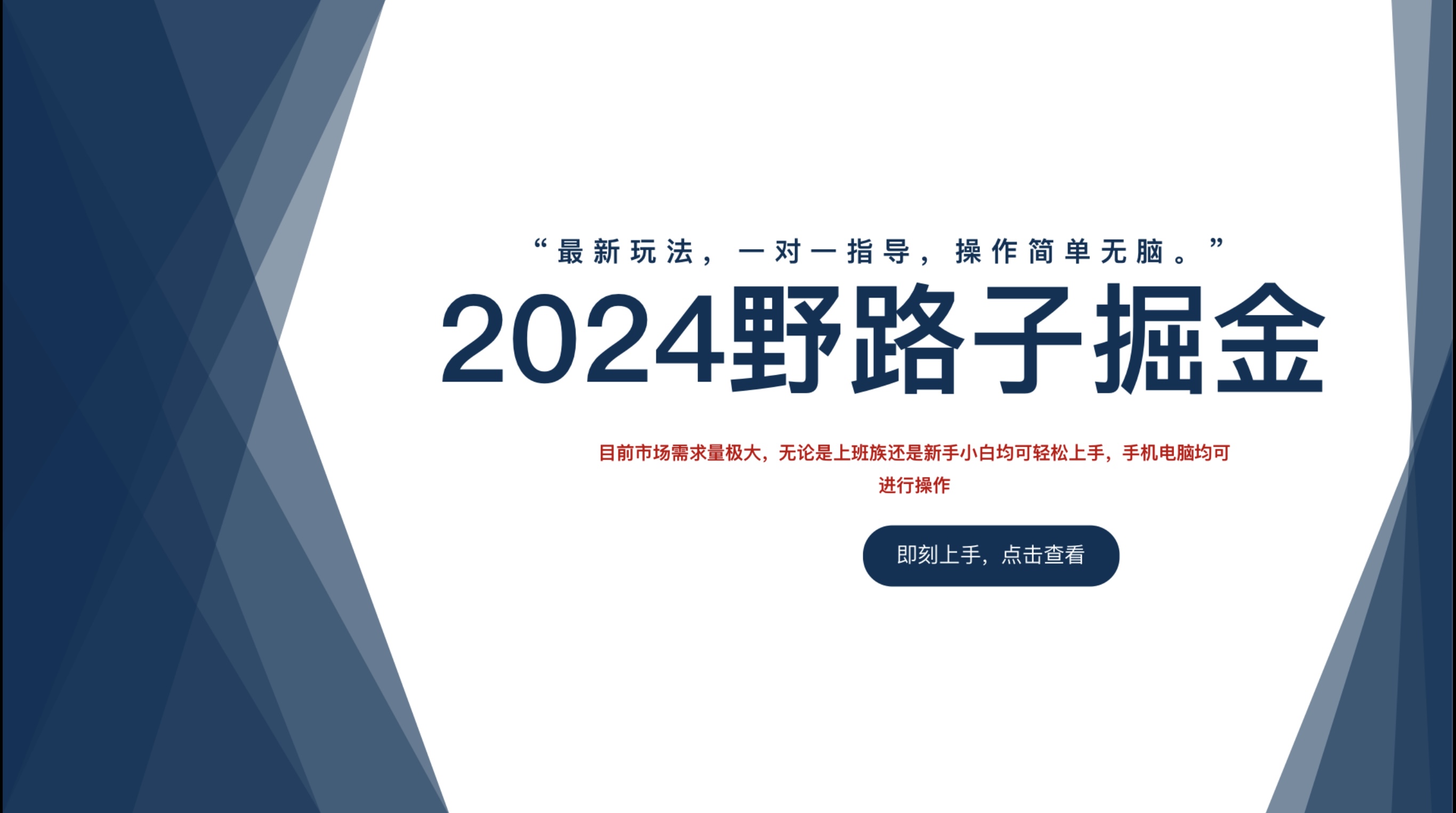 2024野路子掘金，最新玩 法， 一对一指导，操作简单无脑。-韭菜网