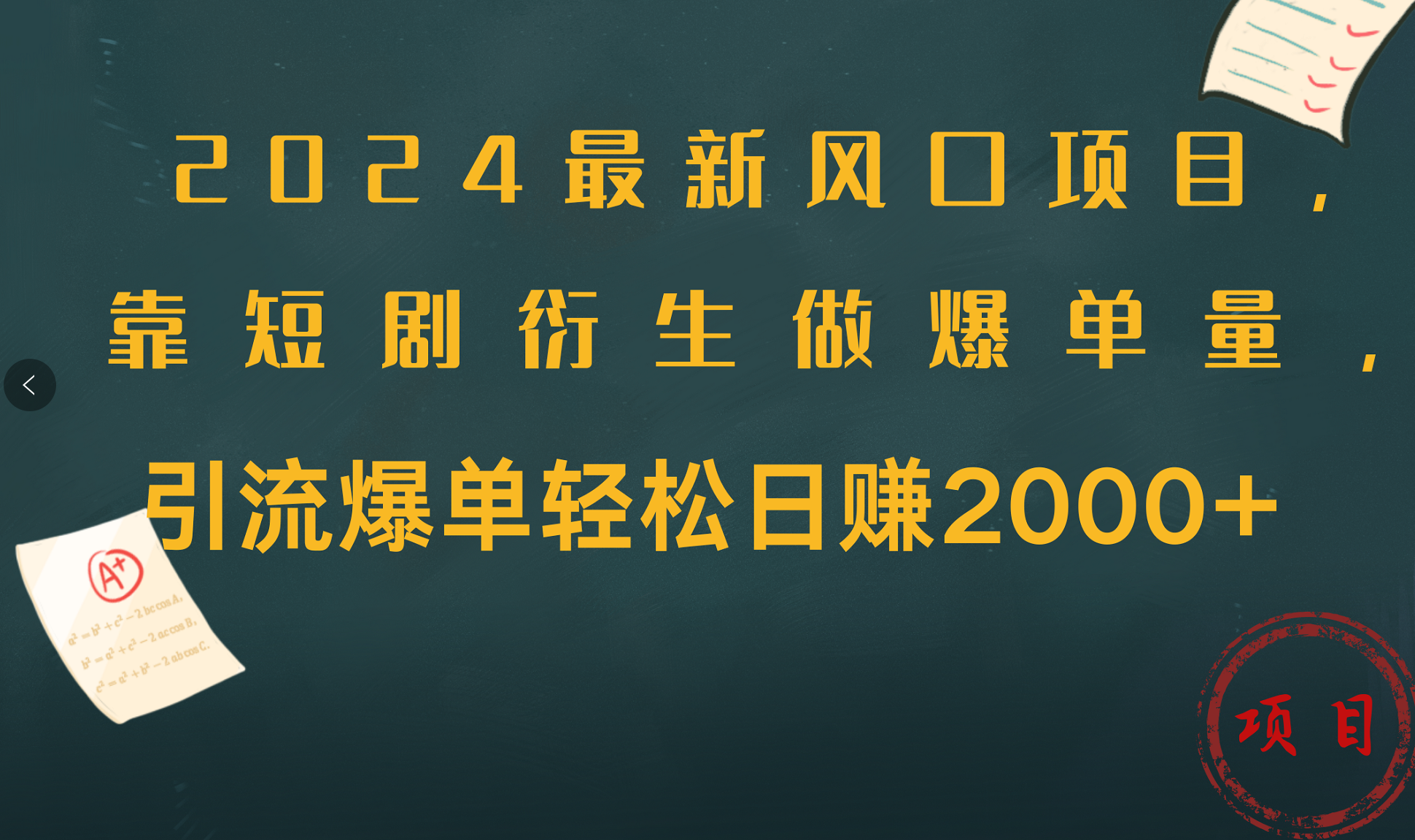 2024最新风口项目，引流爆单轻松日赚2000+，靠短剧衍生做爆单量-韭菜网