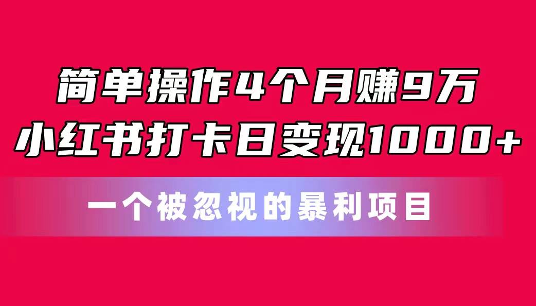 简单操作4个月赚9万！小红书打卡日变现1000+！一个被忽视的暴力项目-韭菜网