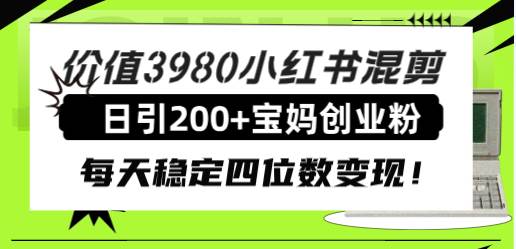 价值3980小红书混剪日引200+宝妈创业粉，每天稳定四位数变现！-韭菜网