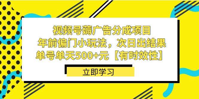 视频号薅广告分成项目，年前偏门小玩法，次日出结果，单号单天500+元【有时效性】-韭菜网