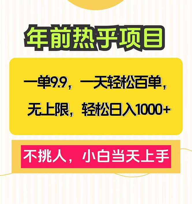 一单9.9，一天百单无上限，不挑人，小白当天上手，轻松日入1000+-韭菜网