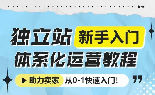 独立站新手入门体系化运营教程，助力独立站卖家从0-1快速入门!-韭菜网