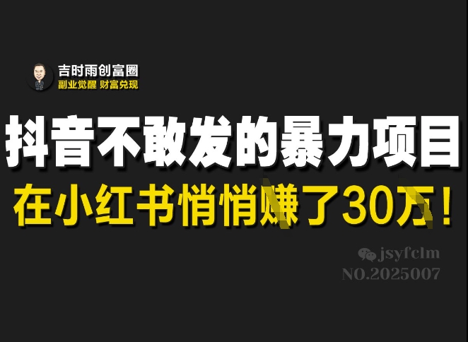 抖音不敢发的暴利项目，在小红书悄悄挣了30W-韭菜网