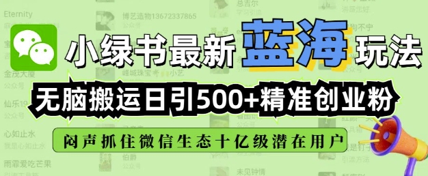 小绿书无脑搬运引流，全自动日引500精准创业粉，微信生态内又一个闷声发财的机会-韭菜网