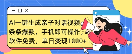 AI一键生成亲子对话视频，条条爆款，一部手机即可操作，单日变现数张-韭菜网