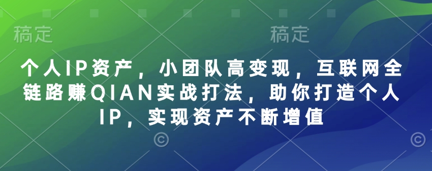 个人IP资产，小团队高变现，互联网全链路赚QIAN实战打法，助你打造个人IP，实现资产不断增值-韭菜网