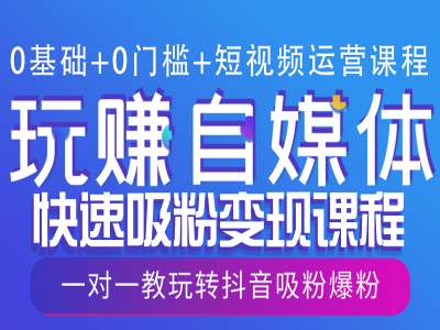 0基础+0门槛+短视频运营课程，玩赚自媒体快速吸粉变现课程，一对一教玩转抖音吸粉爆粉-韭菜网