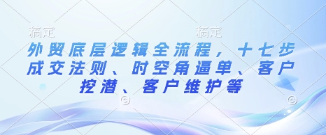 外贸底层逻辑全流程，十七步成交法则、时空角逼单、客户挖潜、客户维护等-韭菜网