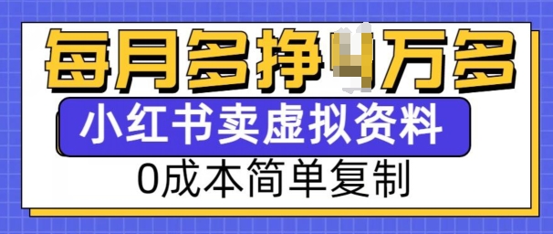 小红书虚拟资料项目，0成本简单复制，每个月多挣1W【揭秘】-韭菜网