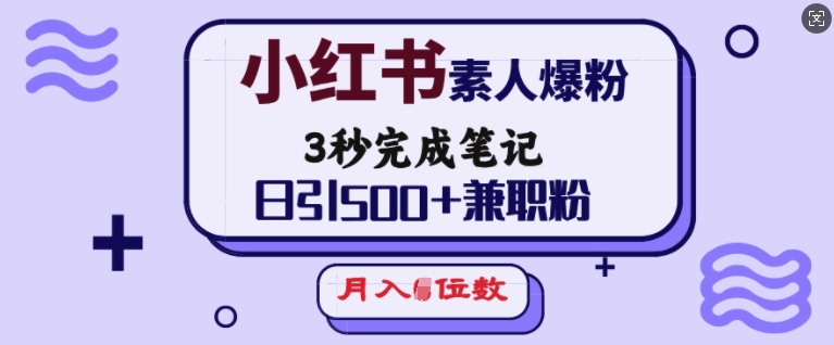 小红书素人爆粉，3秒完成笔记，日引500+兼职粉，月入5位数-韭菜网