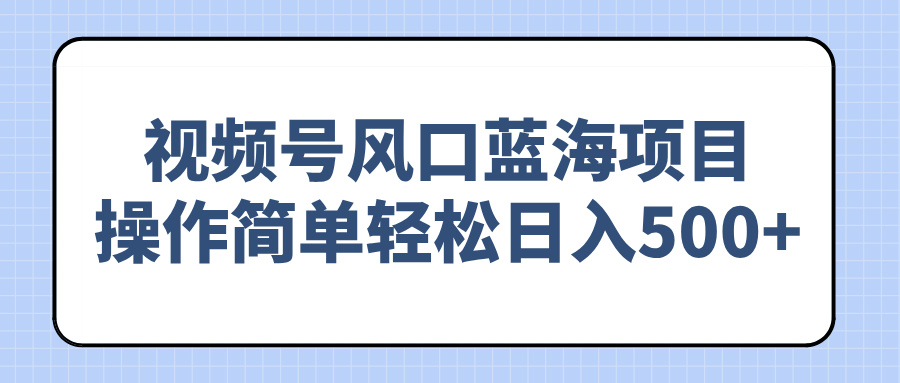 视频号风口蓝海项目，操作简单轻松日入500+-韭菜网