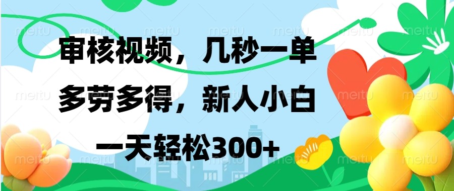 审核视频，几秒一单，多劳多得，新人小白一天轻松300+-韭菜网