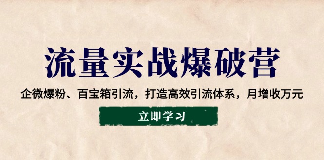 流量实战爆破营：企微爆粉、百宝箱引流，打造高效引流体系，月增收万元-韭菜网