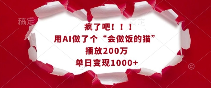 疯了吧！用AI做了个“会做饭的猫”，播放200万，单日变现1k-韭菜网