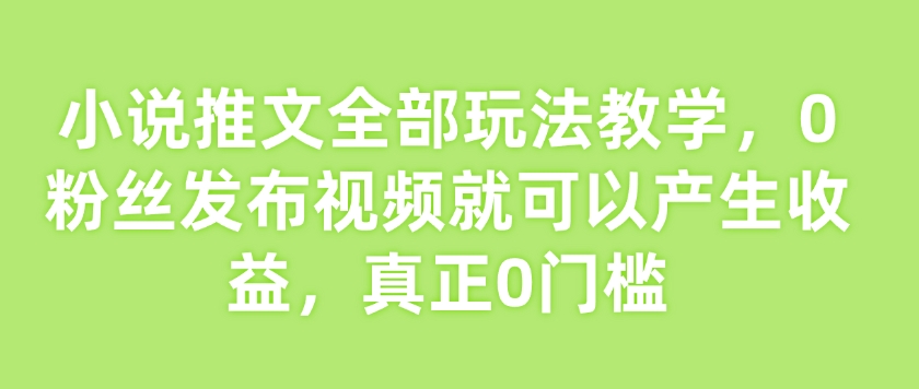 小说推文全部玩法教学，0粉丝发布视频就可以产生收益，真正0门槛-韭菜网