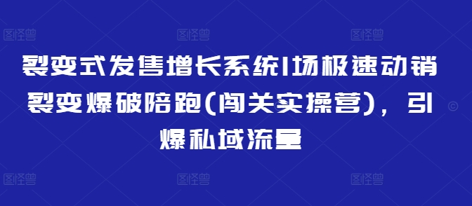 裂变式发售增长系统1场极速动销裂变爆破陪跑(闯关实操营)，引爆私域流量-韭菜网