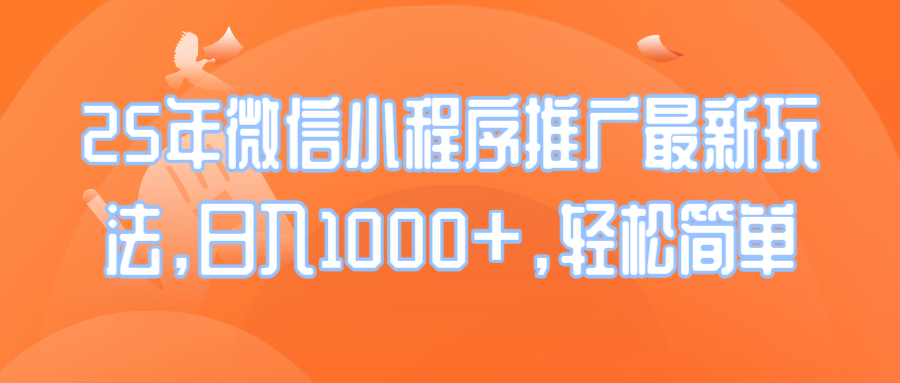 25年微信小程序推广最新玩法，日入1000+，轻松简单-韭菜网